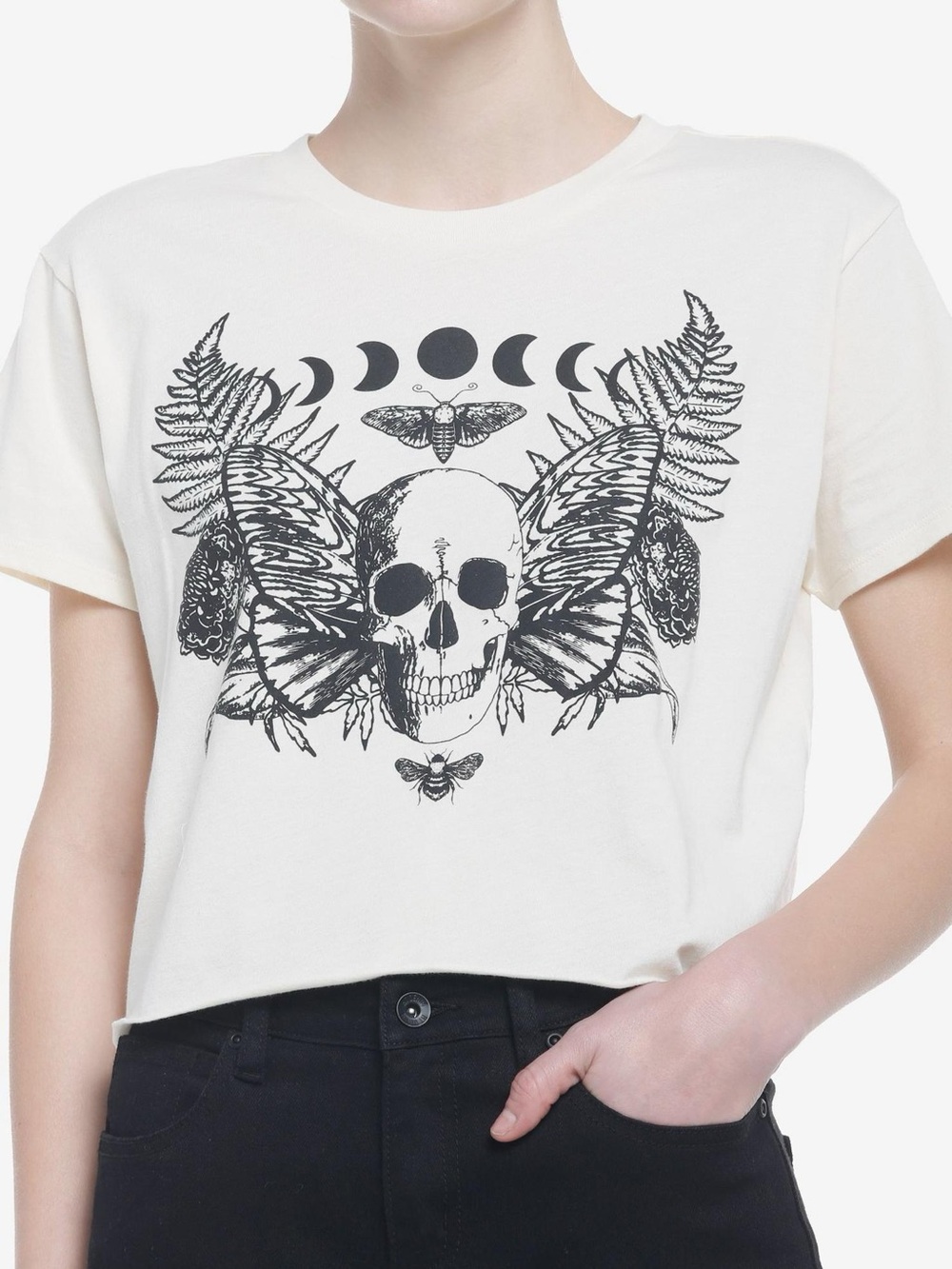Hot Topic Skull Butterfly Graphic Tee Women’s XL Cropped Goth Grunge Y2K Shirt